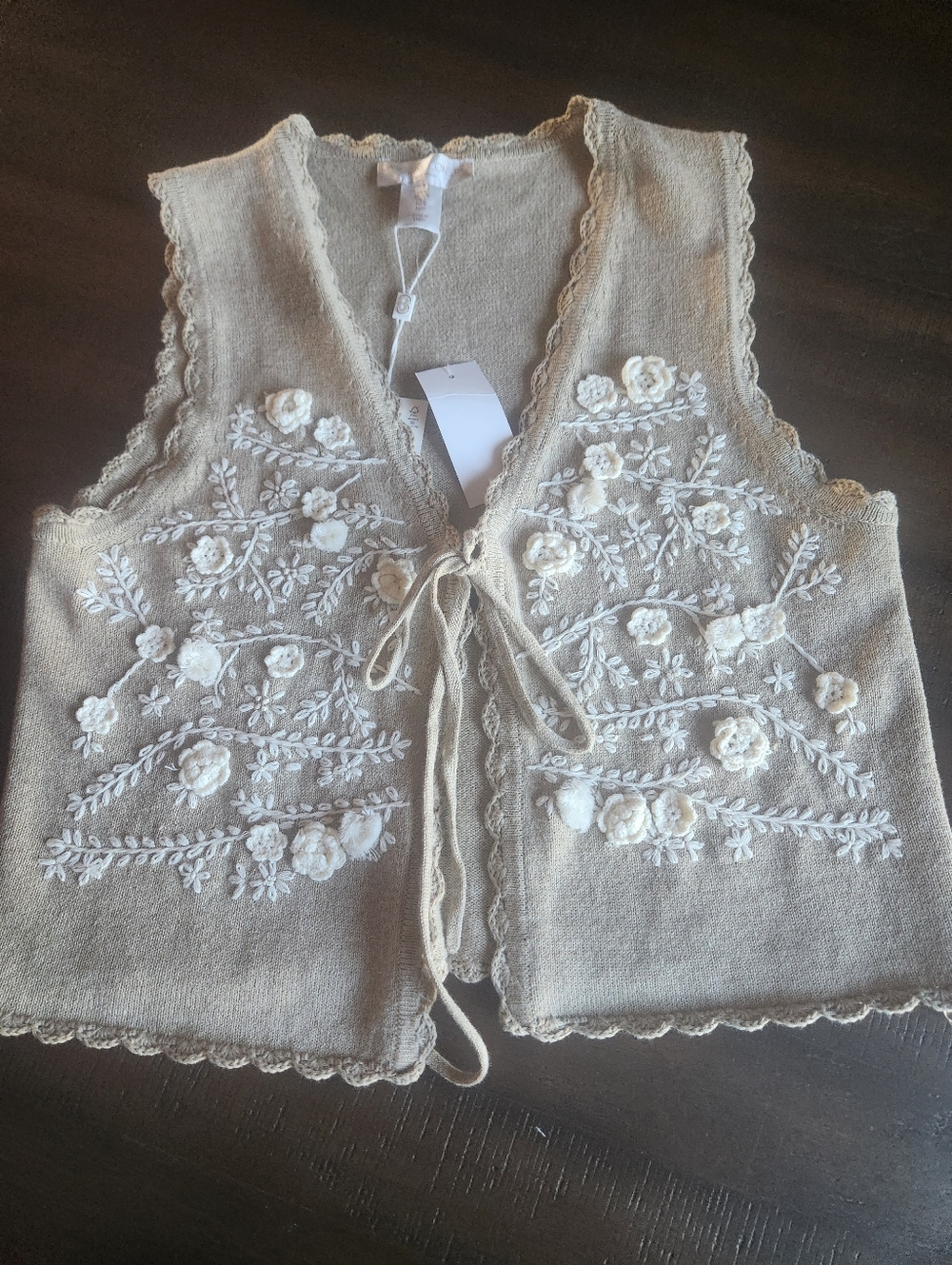 New Caroline Constas Cream Floral Embroidered Knit Vest LG